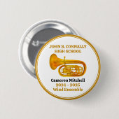 Badge Rond 5 Cm Tuba High School Band Gold Personalized (Devant & derrière)