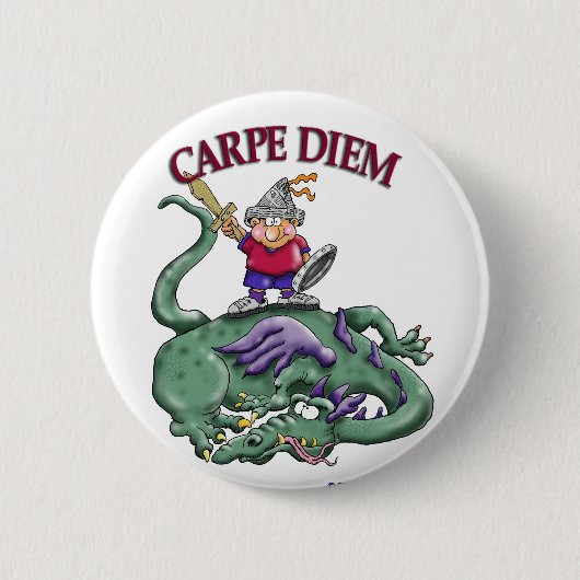 Badge Rond 5 Cm Tueur de dragon - CARPE DIEM (Devant)