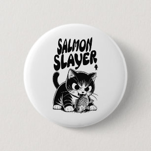 Badge Rond 5 Cm Tueur de saumon Chat drôle de pêche au saumon Pois