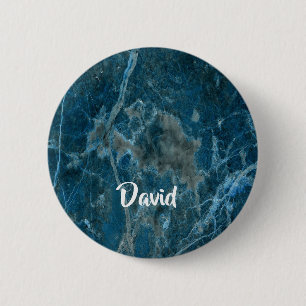 Badge Rond 5 Cm Tuile en marbre bleu de nom personnalisé