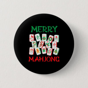 Badge Rond 5 Cm Tuiles de Mahjong de Noël à l'aquarelle Mah Jon ch