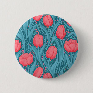 Badge Rond 5 Cm Tulipes en bleu et rouge
