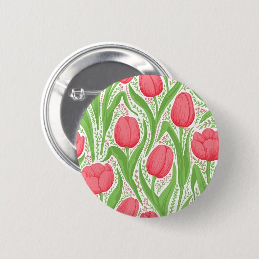 Badge Rond 5 Cm Tulipes en rouge et vert (Devant & derrière)