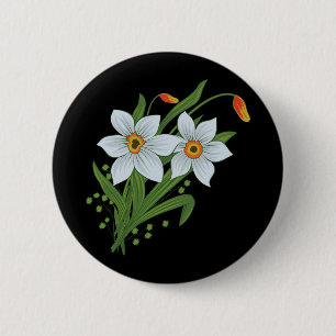 Badge Rond 5 Cm Tulipes et jonquilles Fleurs Fond noir