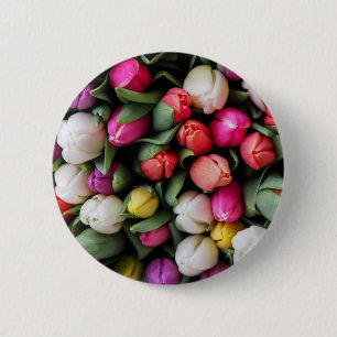 Badge Rond 5 Cm Tulipes Fleurs colorées Printemps de Pâques