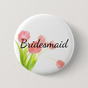 Badge Rond 5 Cm Tulipes Rose Tendre Demoiselle d'Honneur