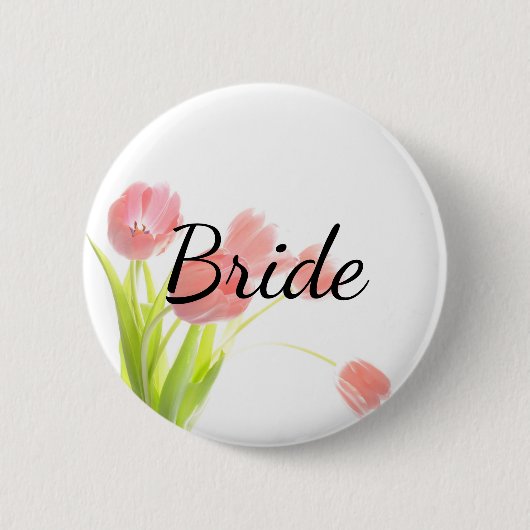Badge Rond 5 Cm Tulipes Rose Tendre Mariée (Devant)