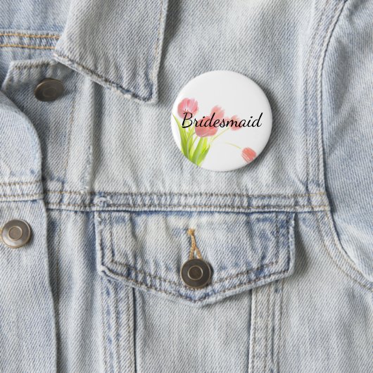 Badge Rond 5 Cm Tulipes Roses Douces Demoiselles d'Honneur (En situation)