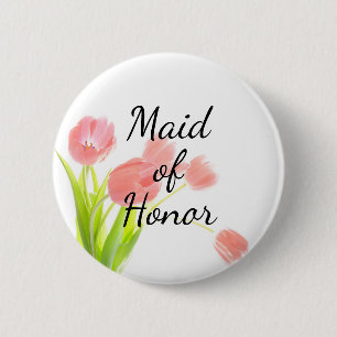 Badge Rond 5 Cm Tulipes Roses Tendre Faite d'Honneur