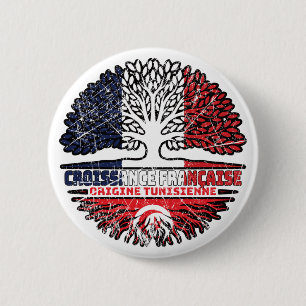 Badge Rond 5 Cm Tunisie FRANÇAIS Drapeau des racines d'arbre