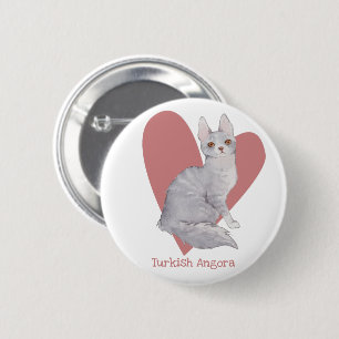 Badge Rond 5 Cm Turc Angora Chat Aquarelle Kitty Coeur rose