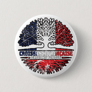 Badge Rond 5 Cm Turquie Turc Français France Arbre Racines Drapeau