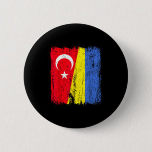 Badge Rond 5 Cm Turquie Ukraine Demi-drapeau Patrimoine turc ukrai