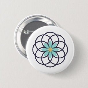 Badge Rond 5 Cm Turquoise et marine Blue Flower Design