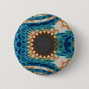 Badge Rond 5 Cm Turquoise Gold Sun Southwestern Art