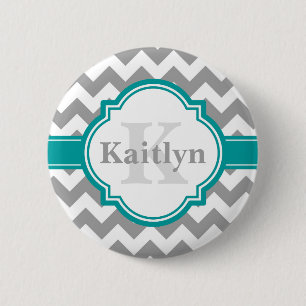 Badge Rond 5 Cm Turquoise Grey Chevron Motif & Quatrefoil marocain