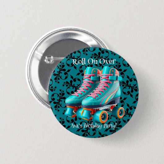 Badge Rond 5 Cm Turquoise Neon Rollerskate fête d'anniversaire Per (Devant & derrière)