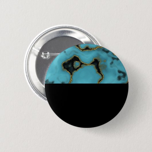 Badge Rond 5 Cm Turquoise Pierre or et noir (Devant & derrière)