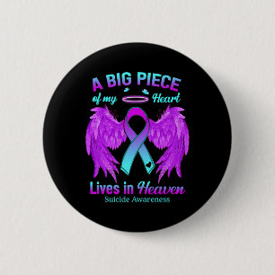 Badge Rond 5 Cm Turquoise Violet Ruban Angle de l'aile Suicide Me