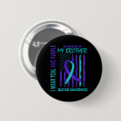 Badge Rond 5 Cm Turquoise Violet Ruban Suicide Sensibilisation Ind (Devant & derrière)