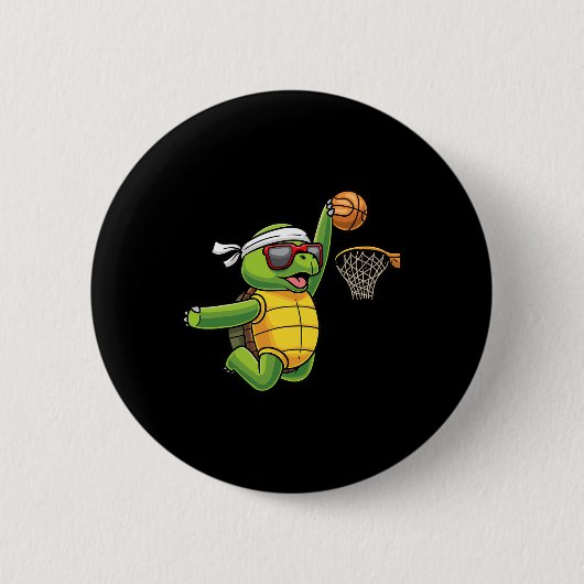 Badge Rond 5 Cm Turtle Jouer Basket Sports Sea Tortoise Jeu (Devant)