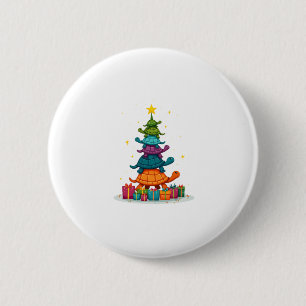 Badge Rond 5 Cm Turtle Tree Sapin de Noël Adorable Tortue Christm