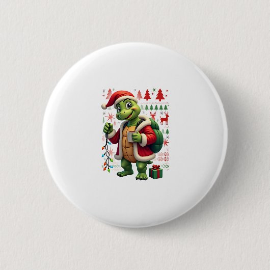 Badge Rond 5 Cm Turtle Xmas Lights Ugly Santa Turtle Christmas Tan (Devant)
