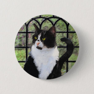 Badge Rond 5 Cm Tuxedo Chat dans la peinture de fenêtre Art animal