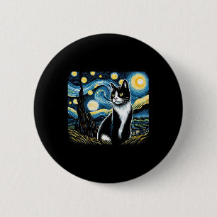 Badge Rond 5 Cm Tuxedo Chat Starry Peinture de nuit Tuxedo Proprié