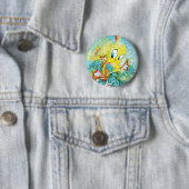 Badge Rond 5 Cm TWEETY™ En Vague Bleue (En situation)