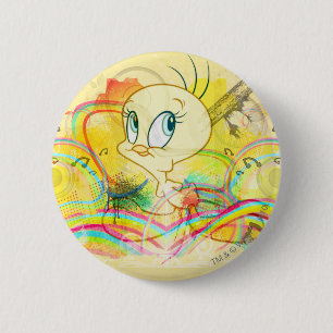 Badge Rond 5 Cm TWEETY™ sous les arcs-en-ciel