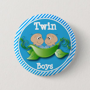 Badge Rond 5 Cm Twin Boys Baby Shower Theme