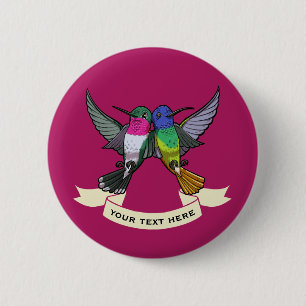 Badge Rond 5 Cm Two Brightly Colored Hovering Hummingbirds Cartoon