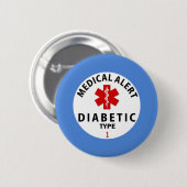 BADGE ROND 5 CM TYPE 1 DE DIABÈTE (Devant & derrière)