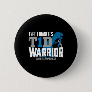 Badge Rond 5 Cm Type 1 Diabète T-rex T1D Guerrier Diabète