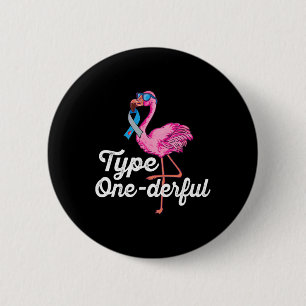 Badge Rond 5 Cm Type Onederder Cute Flamant rose Type 1 Diabète Aw