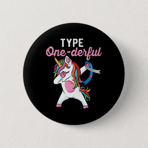 Badge Rond 5 Cm Type Onederful Dabbing unicorne Type 1 Diabète Awa