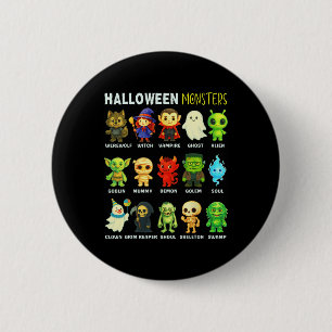 Badge Rond 5 Cm Types De Monstres Halloween Poster Éducatif Pour