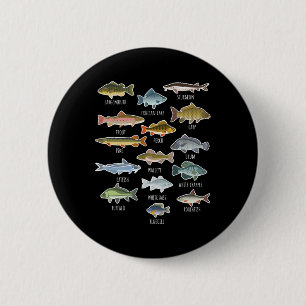 Badge Rond 5 Cm Types d'espèces de poissons d'eau douce Pêche