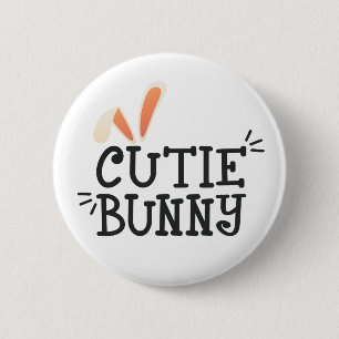 Badge Rond 5 Cm Typographie de Pâques de Bunny Cutie Simple   Bout