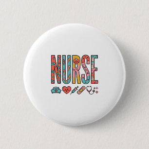 Badge Rond 5 Cm Typographie vintage d'infirmière icône médicale co