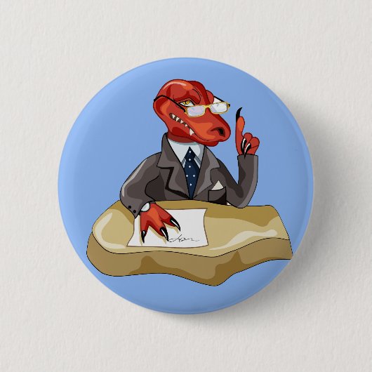 Badge Rond 5 Cm Tyrannosaurus Rex Boss Assis À Un Bureau. 2 (Devant)