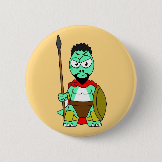 Badge Rond 5 Cm Tyrannosaurus Rex Habillé Comme Leonidas. (Devant)