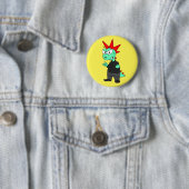 Badge Rond 5 Cm Tyrannosaurus Rex Habillé Comme Un Punk. (En situation)