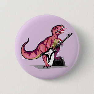 Badge Rond 5 Cm Tyrannosaurus Rex Jouant La Guitare.