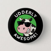 Badge Rond 5 Cm Uderly Awesome Funny Cow Pun Dark BG (Devant)