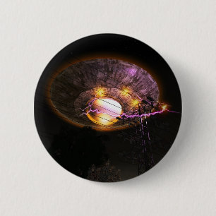 Badge Rond 5 Cm UFO au-dessus de bouton de lignes à  haute tensi