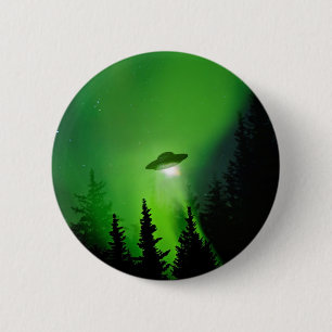 Badge Rond 5 Cm UFO avec les lumières du nord