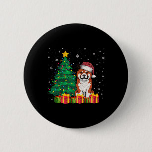 Badge Rond 5 Cm Ugly Akita Santa Hat lumières de Noël Amoureux des