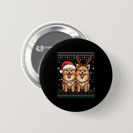 Badge Rond 5 Cm Ugly Meranian Dog Xmas Santa Matching Christmas Sw (Devant & derrière)